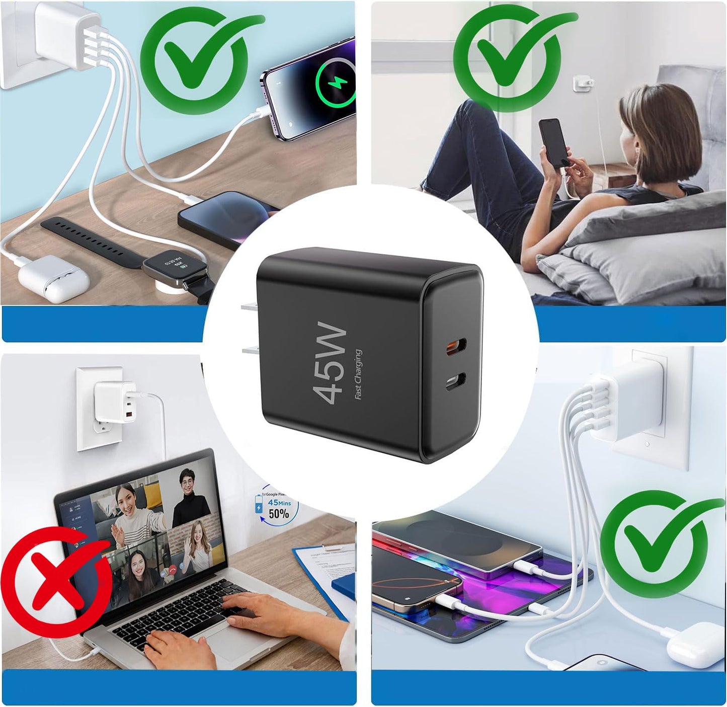 45W USB C Super Fast Charger,35W+10W Dual Type C Port Charger Block, with 4FT+6FT Type C Charger Cable,for Samsung Galaxy S25/S24/S23/S22/S21/i Phone