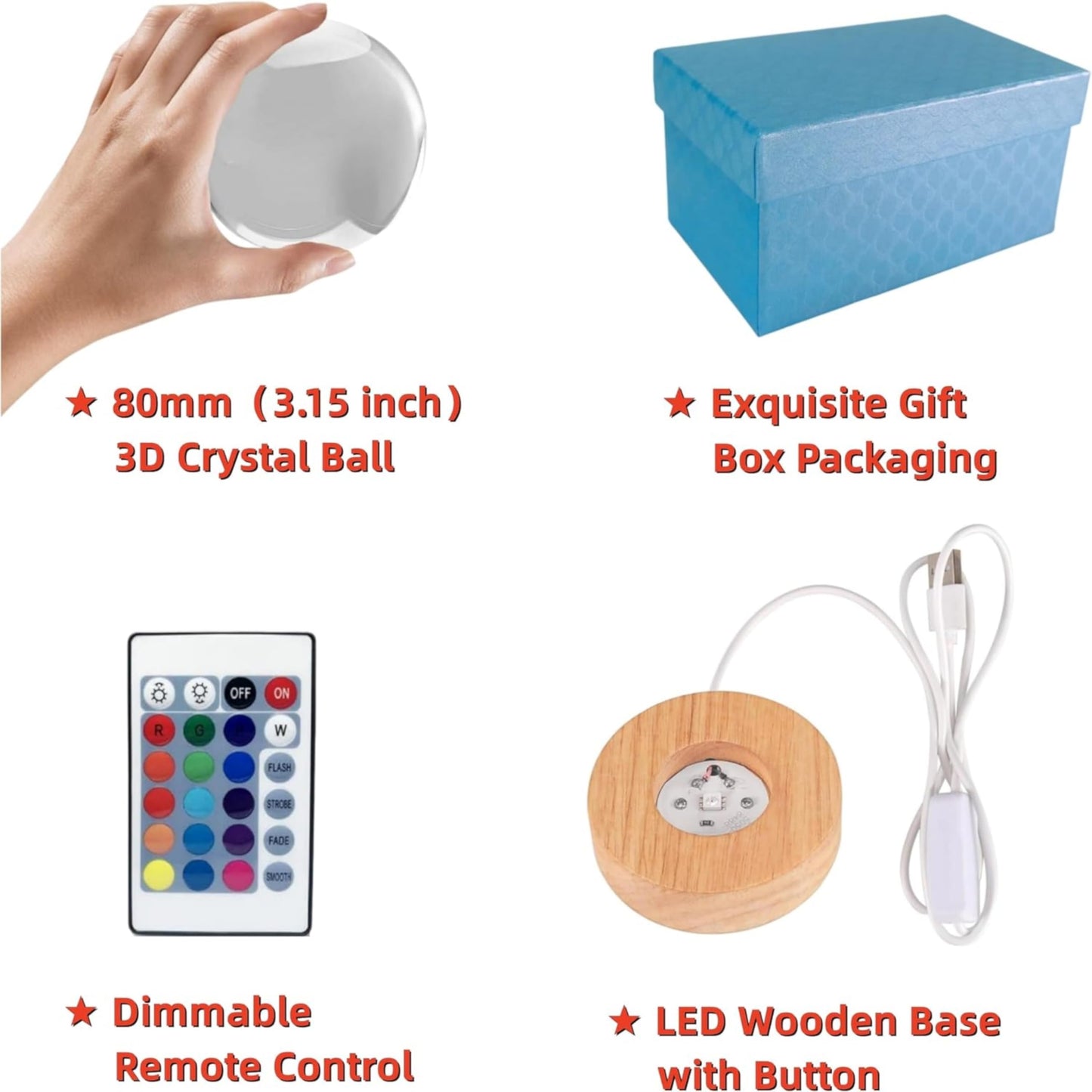LMLOBEP Large Cat Crystal Ball Night Light with Wooden Base, 3D Cat Crystal Lamp, 16 Color Changing, Remote Control, Laser Engraved Glass Ball Lamp