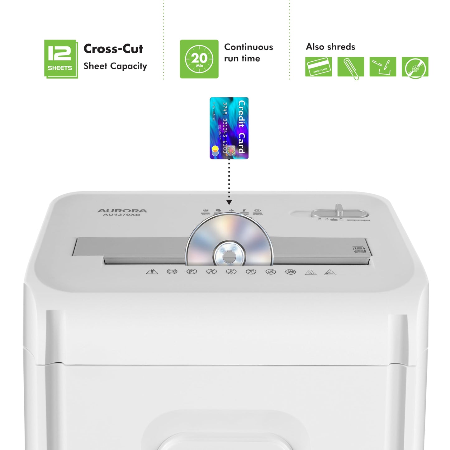 Aurora AU1270XB Professional Grade 12-Sheet Security P-4 Cross-Cut Paper and Credit Card/ 20 Minutes Continuous Run Time Shredder