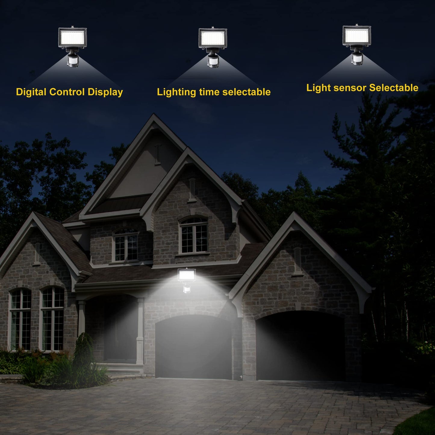SUNLONG Solar Motion Lights Outdoor Waterproof Motion Sensor Outdoor Lights Digital Adjustable PIR Security Lighting for Front Door Patio Deck Pathway