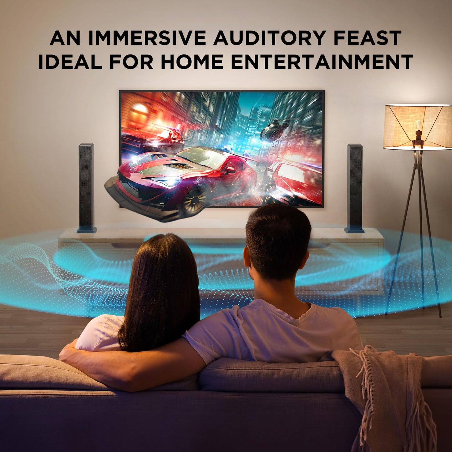 2.0 ch 100W Sound Bar for Smart TV, 2-in-1 Detachable Bluetooth 5.3 Speaker with 3 EQ Modes & Adjustable Bass - Home Theater Audio for Movies, Gaming