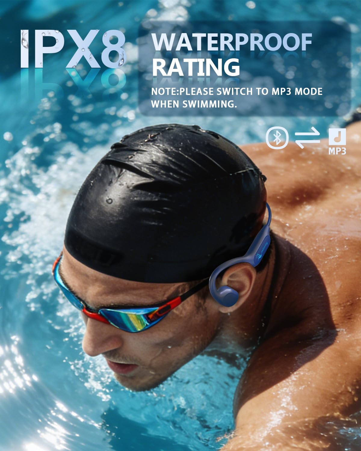 Swimming Headphones Bone Conduction Bluetooth 6.0 IPX8 Waterproof 32G MP3
