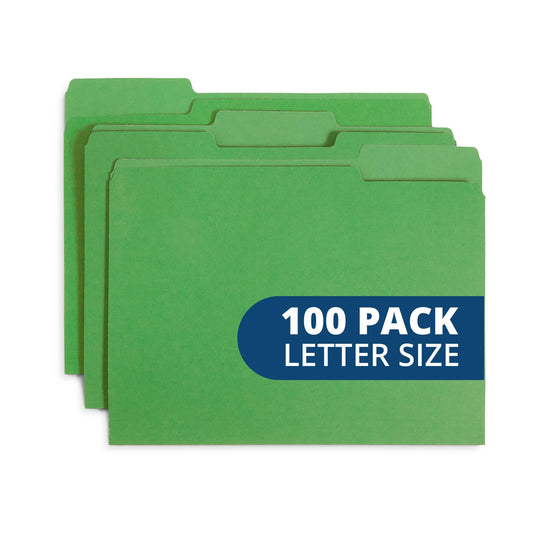 Blue Summit Supplies 100 File Folders, Letter Size, 1/3 Cut Tab, Green