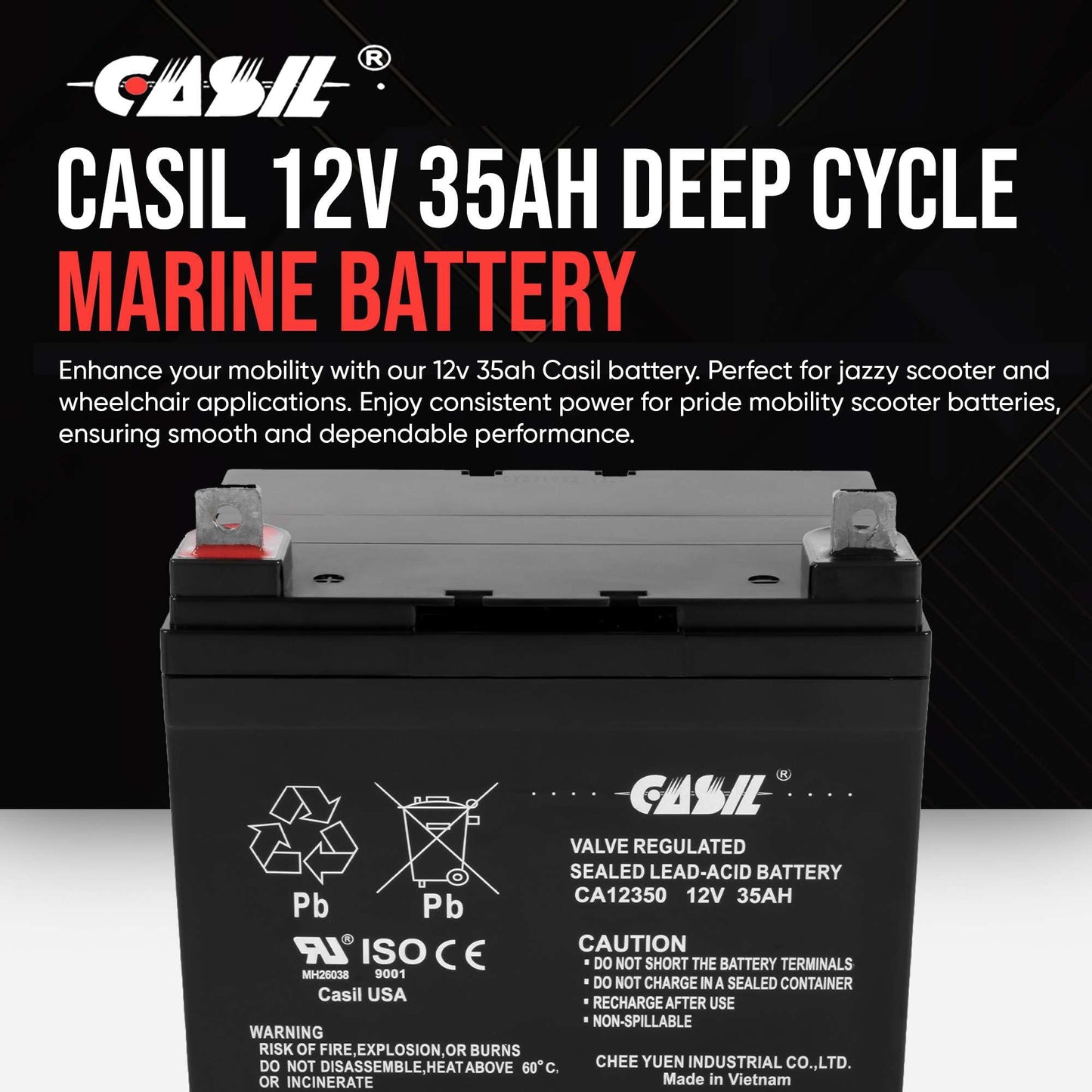 Casil 12V 35Ah Replacement Battery Compatible with Scooter Pride Mobility Jazzy Select Electric Wheelchair 2 Pack