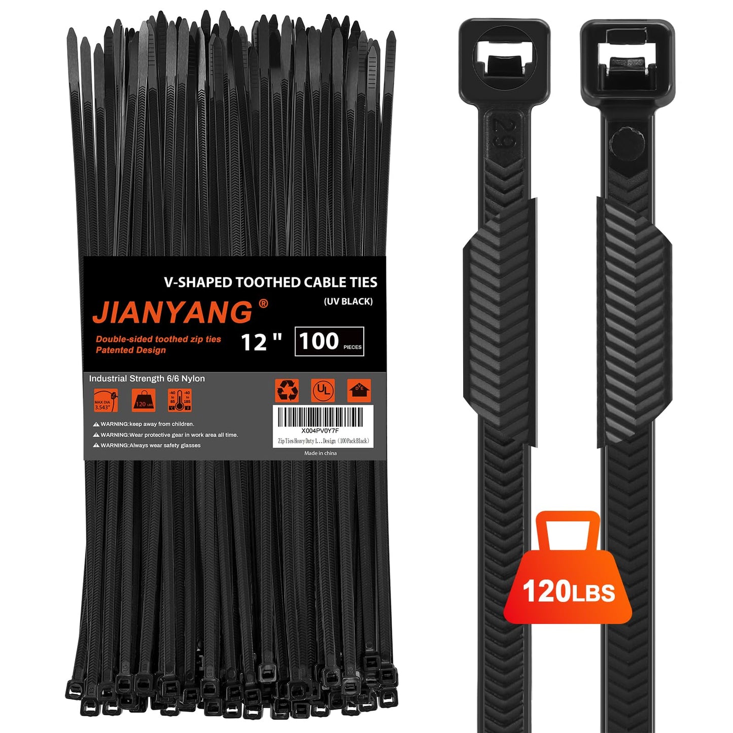 Zip Ties Heavy Duty 12 inch?V-Shaped Toothed Double Sided With 120 LBS Tensile Strength Cable Ties ?Extra Large Wire Ties Adjustable Nylon Tie Wraps