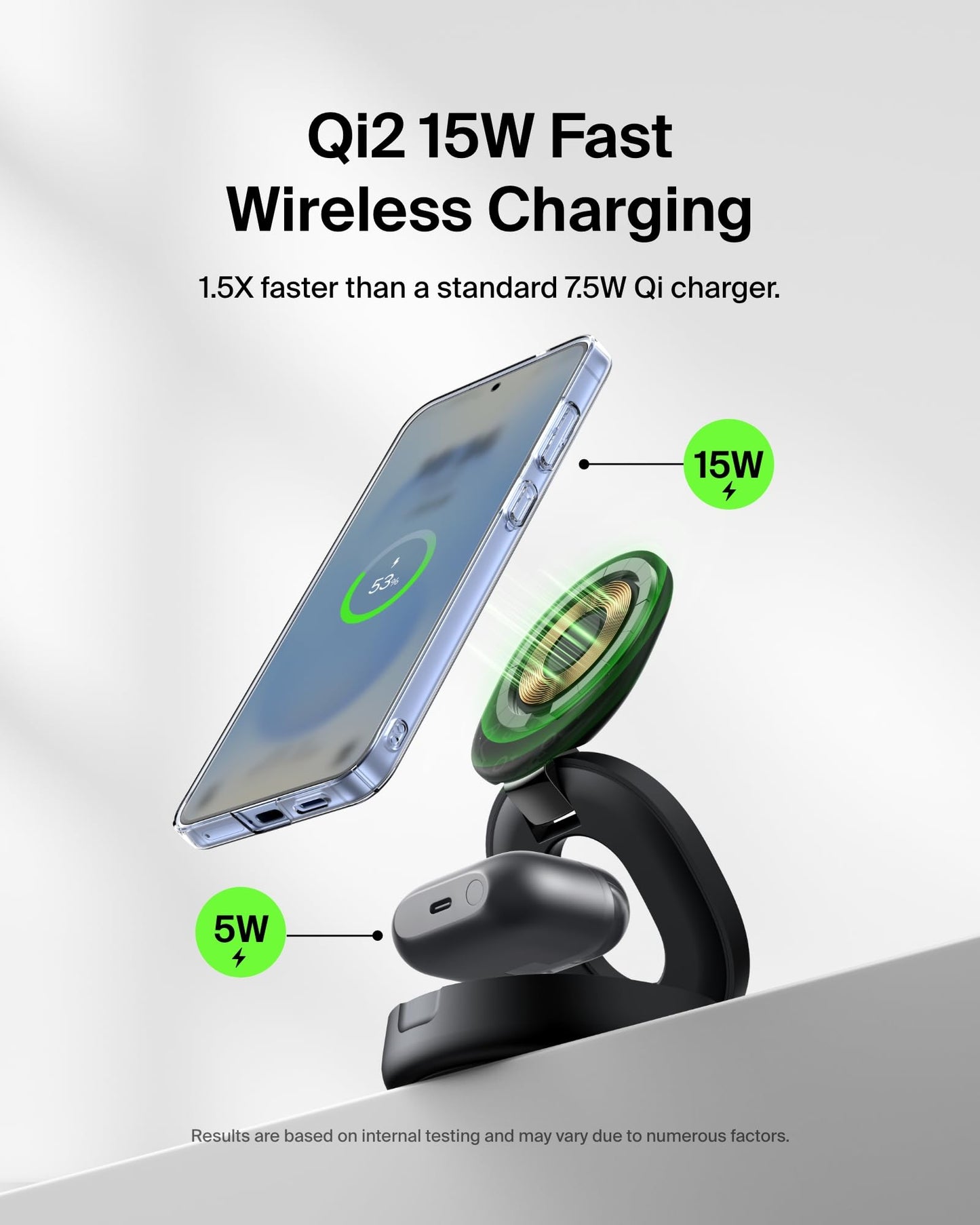 Belkin MagSafe Charger Compatible, 2-in-1 Qi2 Wireless Charging Station 15W, Convertible Charger for iPhone 17, Apple Watch, AirPods, Pixel 10