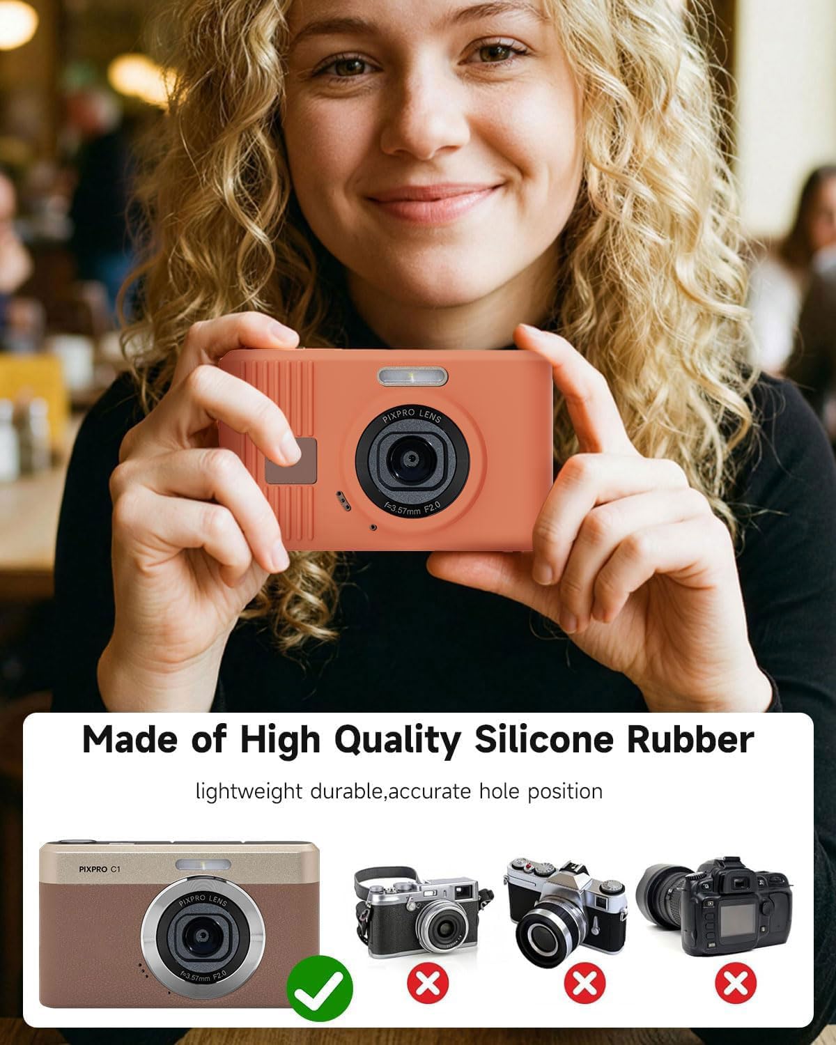 TUOOUT Silicone Protective case for Kodak Pixpro C1 Digital Cameras, with Screen Protector and Lanyard, for Kodak Pixpro C1 Accessories -(Khaki)