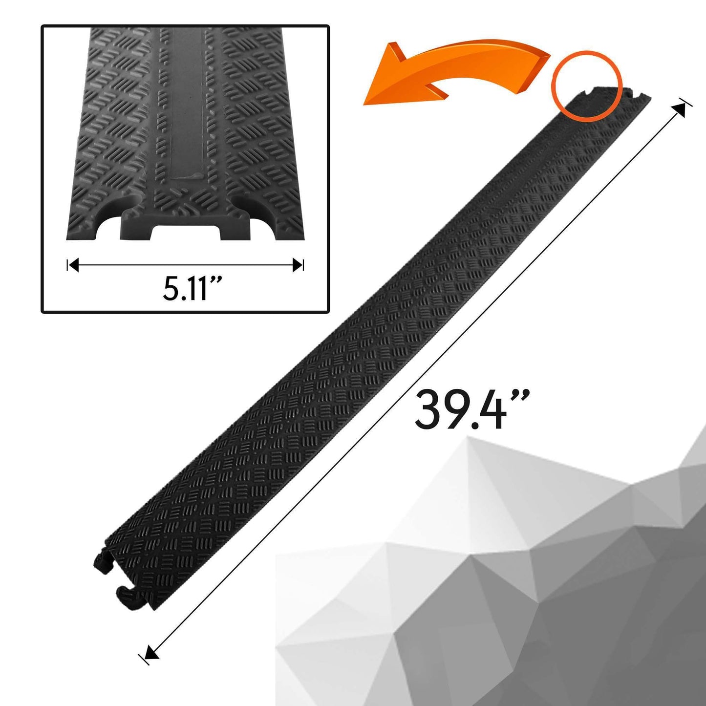 Pyle Durable Cable Protection Ramp Cover - Supports 11000lbs Single Channel Heavy Duty Hose and Cord Track Floor Protection, 39.4” x 5.11” x 0.78”