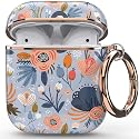 wenew for AirPod Case, Flower AirPods Hard Case Cover with Keychain for Women Men, AirPod 1st & 2nd Generation case (Blue)