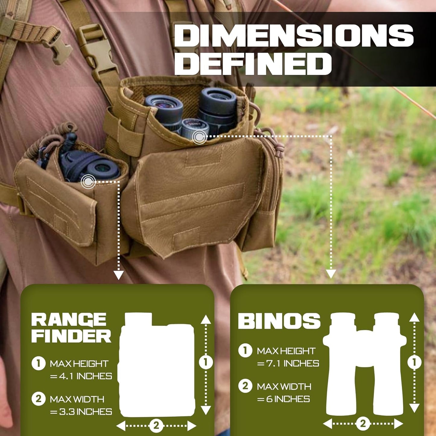 Waterproof Binocular Harness Chest Pack - Lightweight Bino Harness With Rangefinder Pouch, Binocular Case Chest Harness with Silent Magnetic Closure