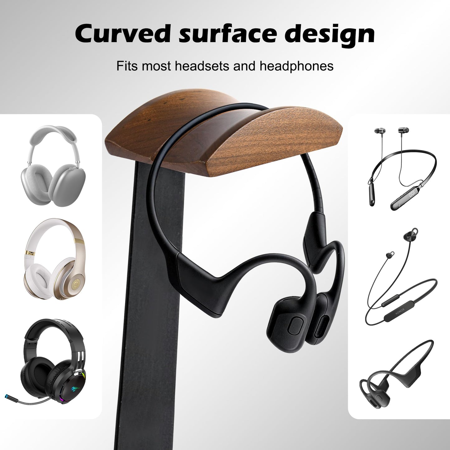 Damuzhi Headphone Stand with Gaming Controller Holder, Walnut Wood Headphone Stand with Gifts for Gamers, Gaming Accessories for Desk