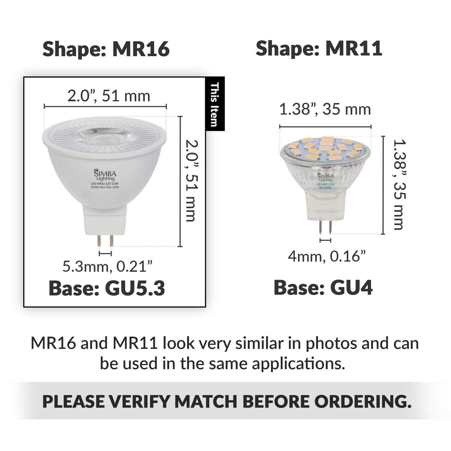Simba Lighting LED MR16 3.5W 12V Light Bulb GU5.3 Bipin Base 5000K, 10 Pack