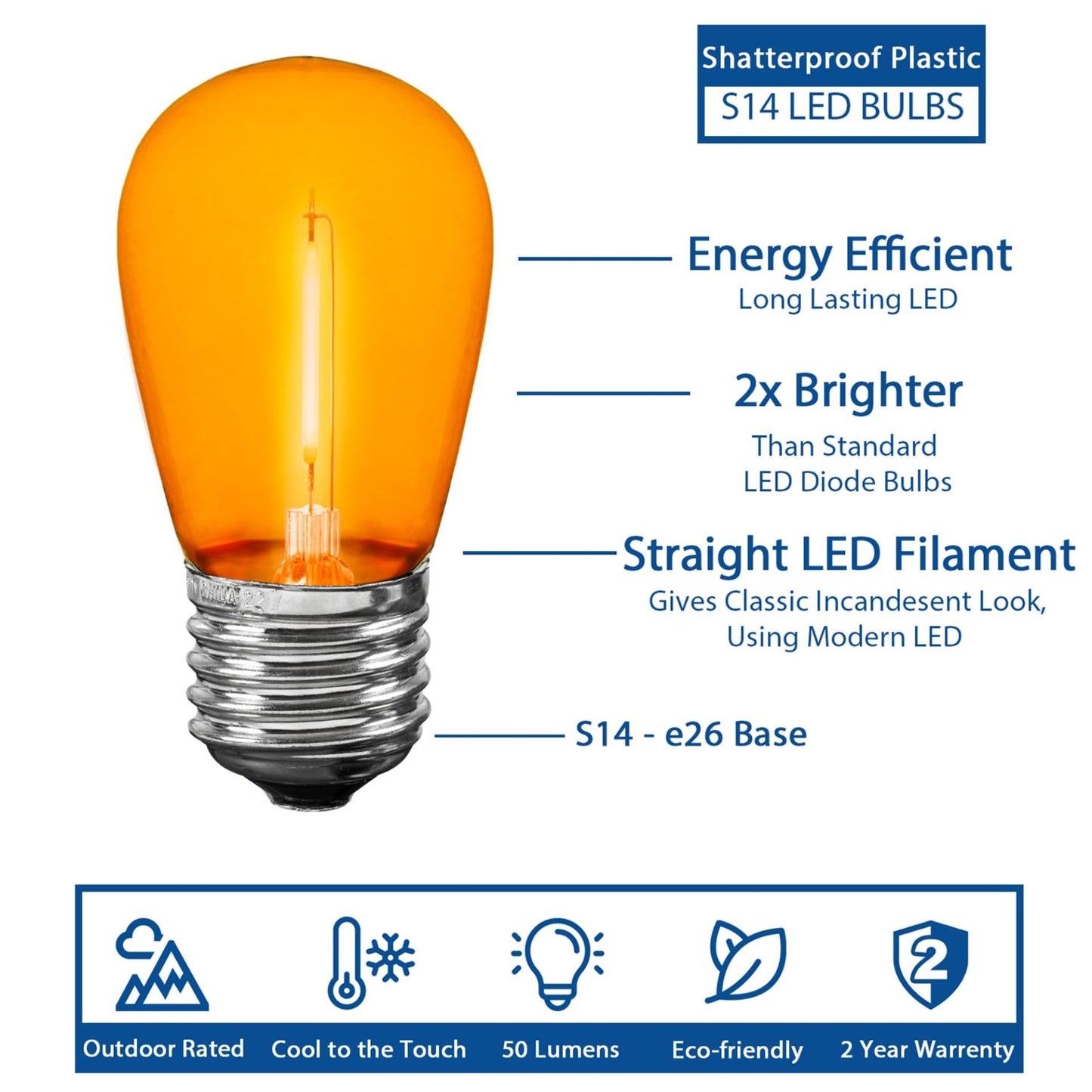 Novelty Lights Outdoor String Light Replacement Bulbs, 5 Pack S14 LED