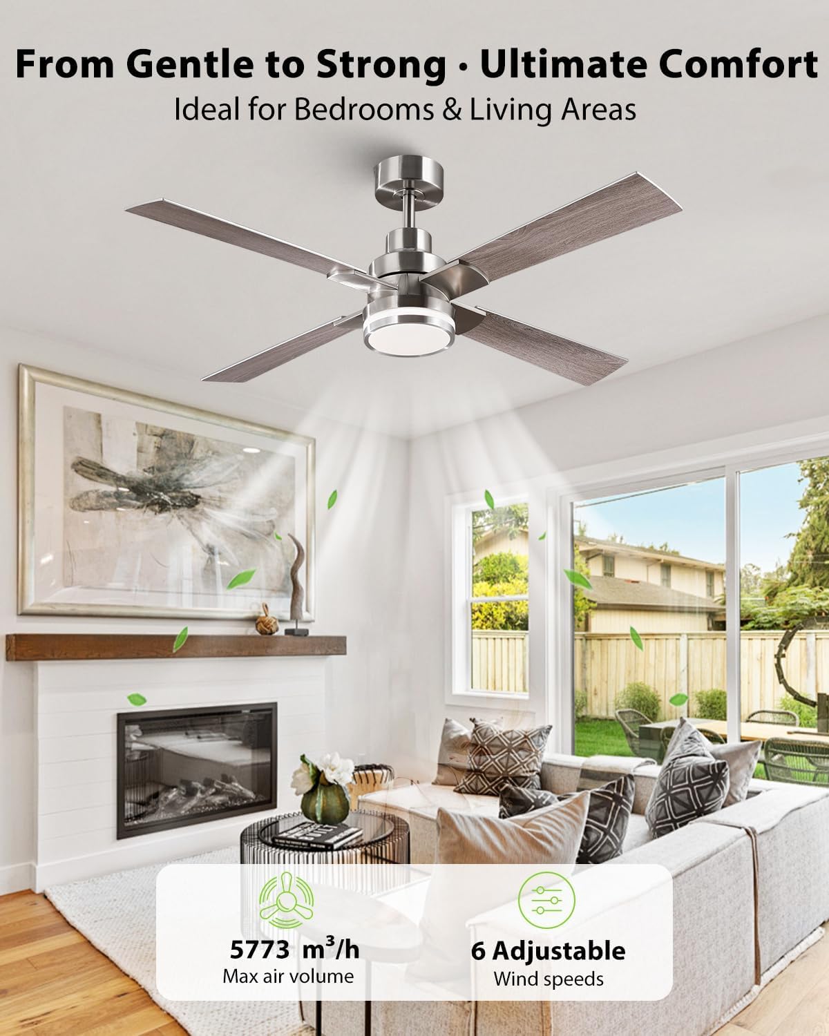 CalorHoga 52 Inch Ceiling Fans with Lights and Remote/APP, Brushed Nickel
