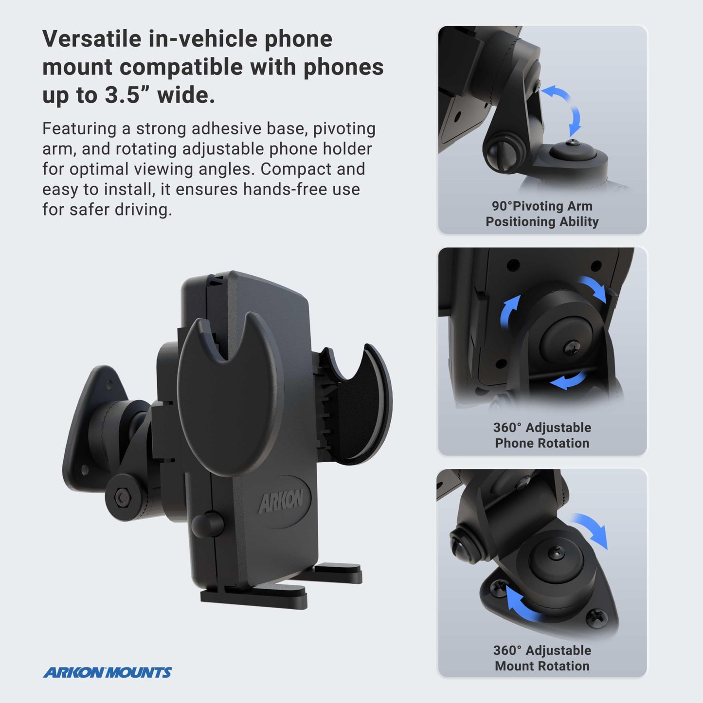 ARKON Mounts - Adhesive Truck & Car Phone Holder | Secure Grip | Versatile Compatibility | Easy Installation | Phone Holder For Car | For iPhone