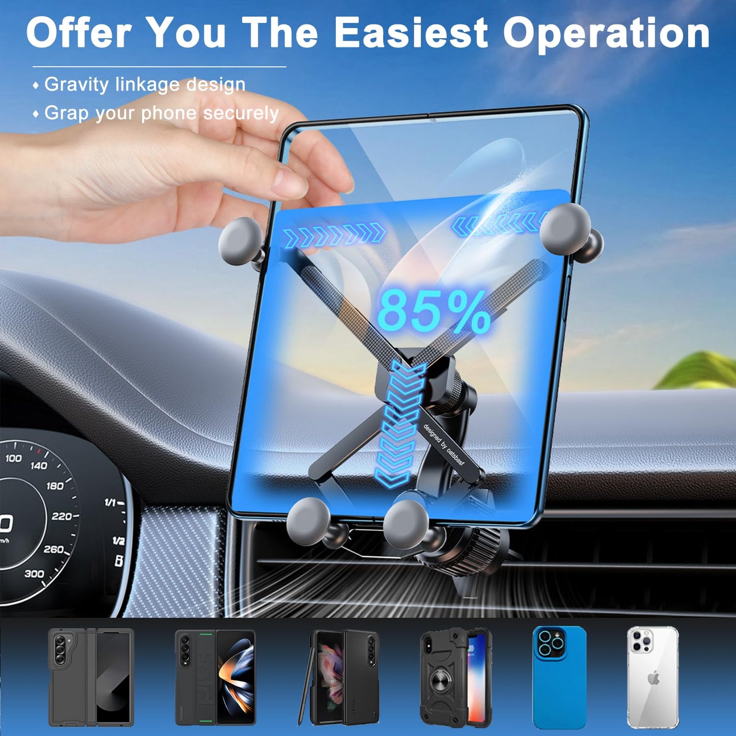 xuenair Z Fold 7 6 5 4 3 2 Car Mount Accessories, [2 Forms & Thick Case Friendly] Gravity Cell Phone Holder Mount for Samasung Galaxy Fold 7 6 5 4 3 2