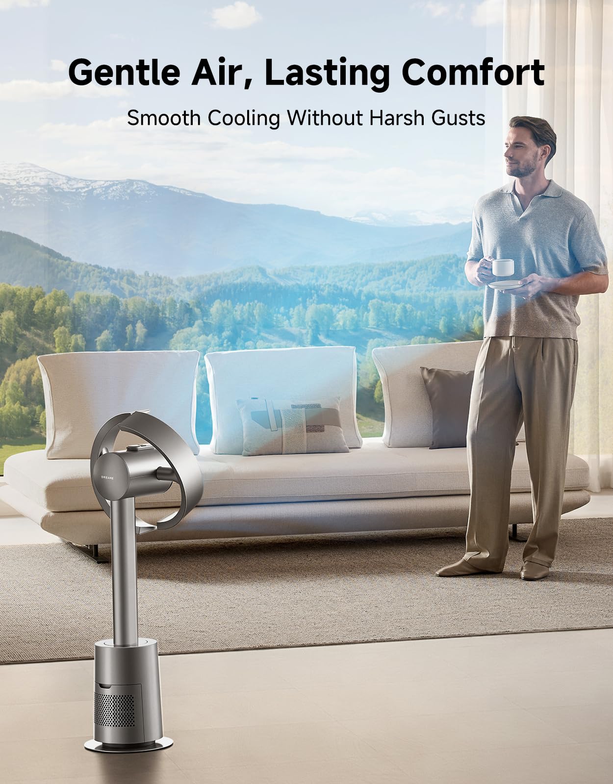 dreame Bladeless Tower Fan for Bedroom, Smart Standing Fan with 270° Spatial Airflow for Whole-Room Circulation, 59ft/s High Velocity, 10 Speeds 3
