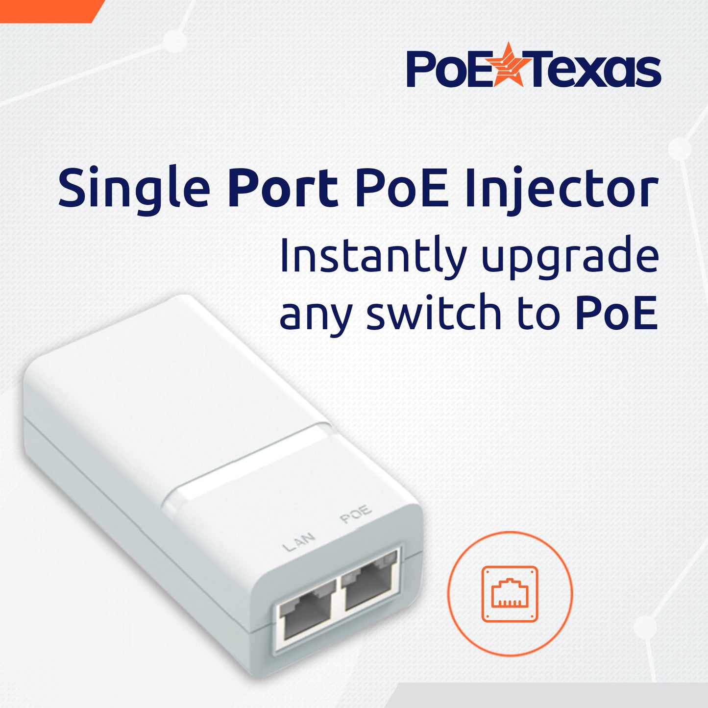 Poe Texas PoE Injector - Single Port Power Over Ethernet Passive PoE Adapter - 10/100/1000 Gigabit Data with Integrated 48V 15W Power Supply - Plug