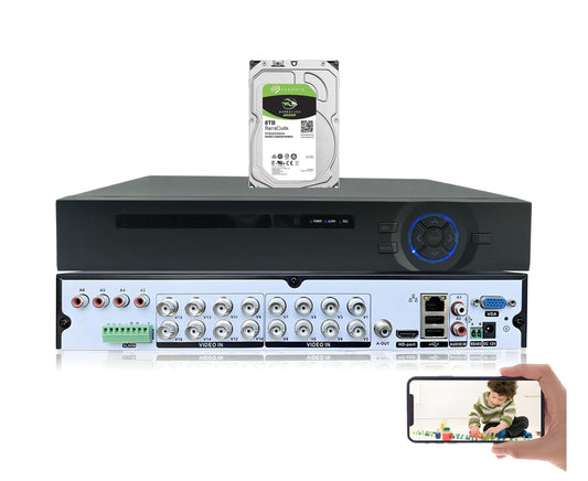 Evertech 16 Channel H.265 5MP AHD TVI CVI Analog Surveillance Camera Digital Video Recorder with 8TB Hard Drive Memory Keeps 10 Days Footage