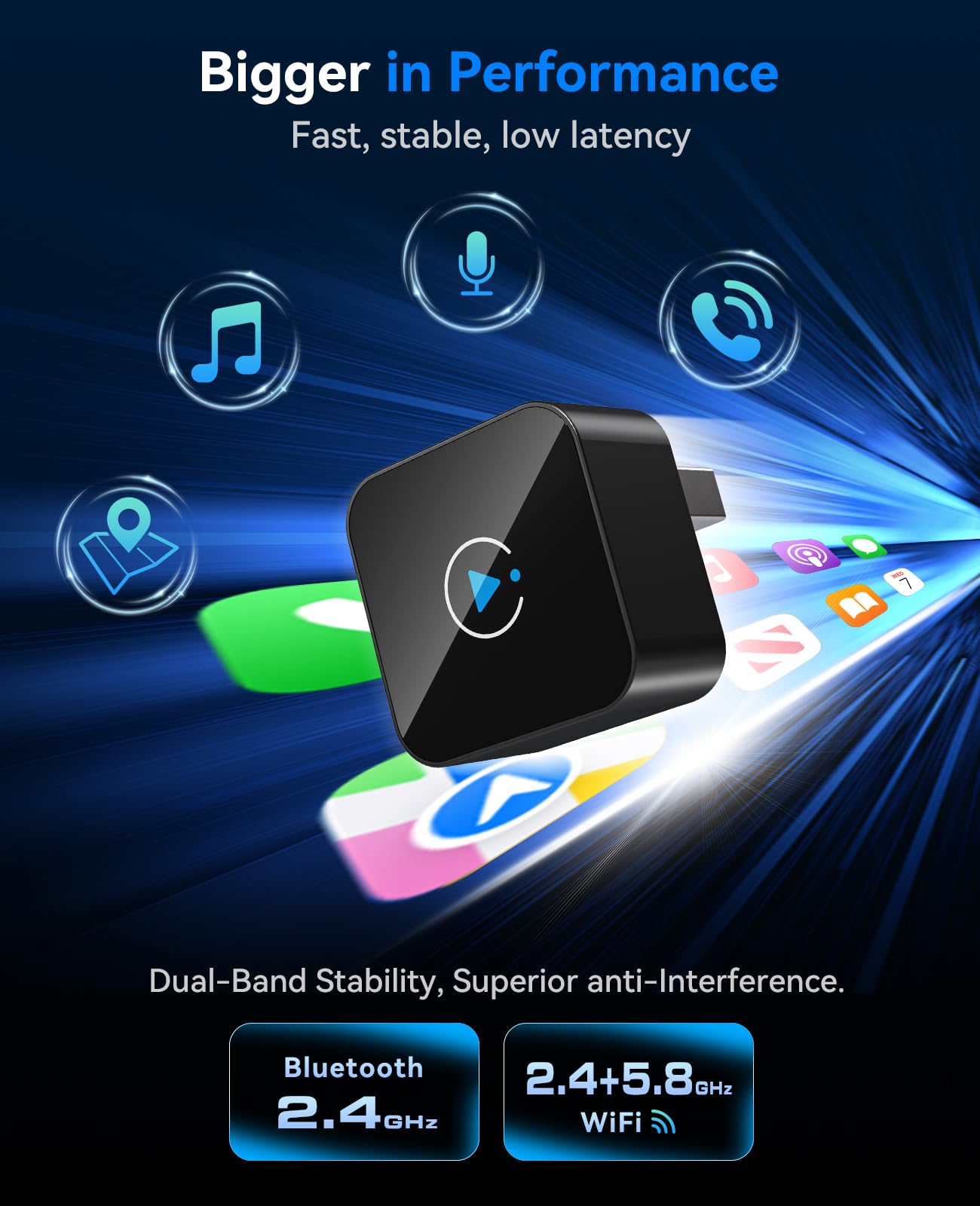 2026 Upgraded Wireless CarPlay Dongle, Mini Plug & Play USB Device for Apple CarPlay & Android Auto, Wired to Wireless, Stable No-Latency Connection