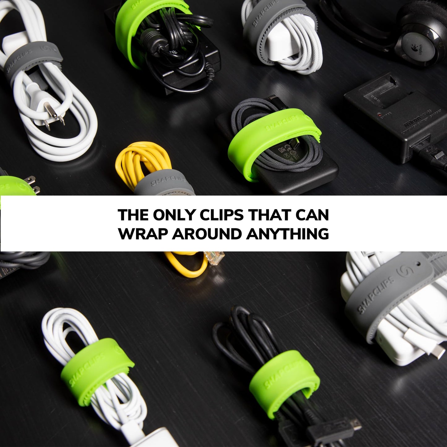 SnapClips Storage Straps, 6" Green - Set of 2, Heavy Duty Extension Cord Organizer Straps, Reusable Cable Ties, Hose Storage, Accessories Holder