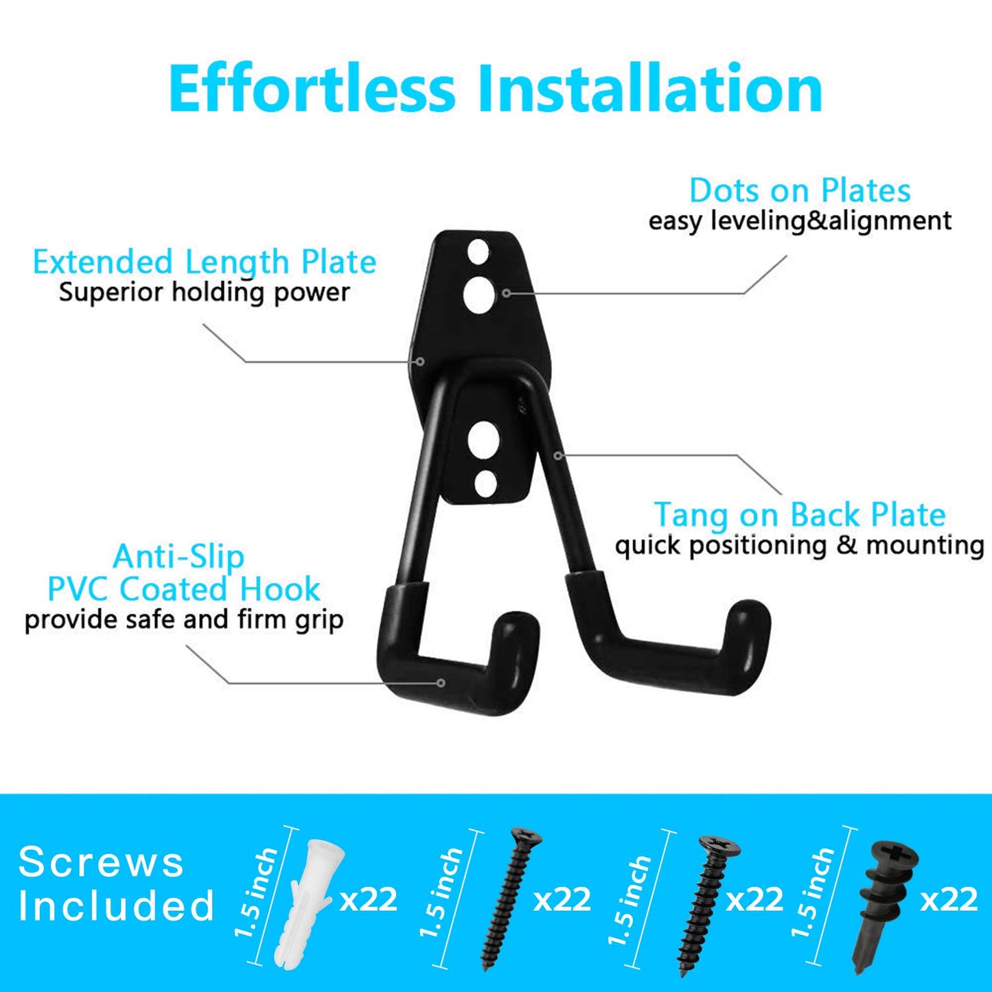Garage Hooks, 12 Pack Wall Storage Hook Includes 2 Extension Cord Holder, Utility Organization, Heavy Duty Wall Mount Hangers for Hanging Bike