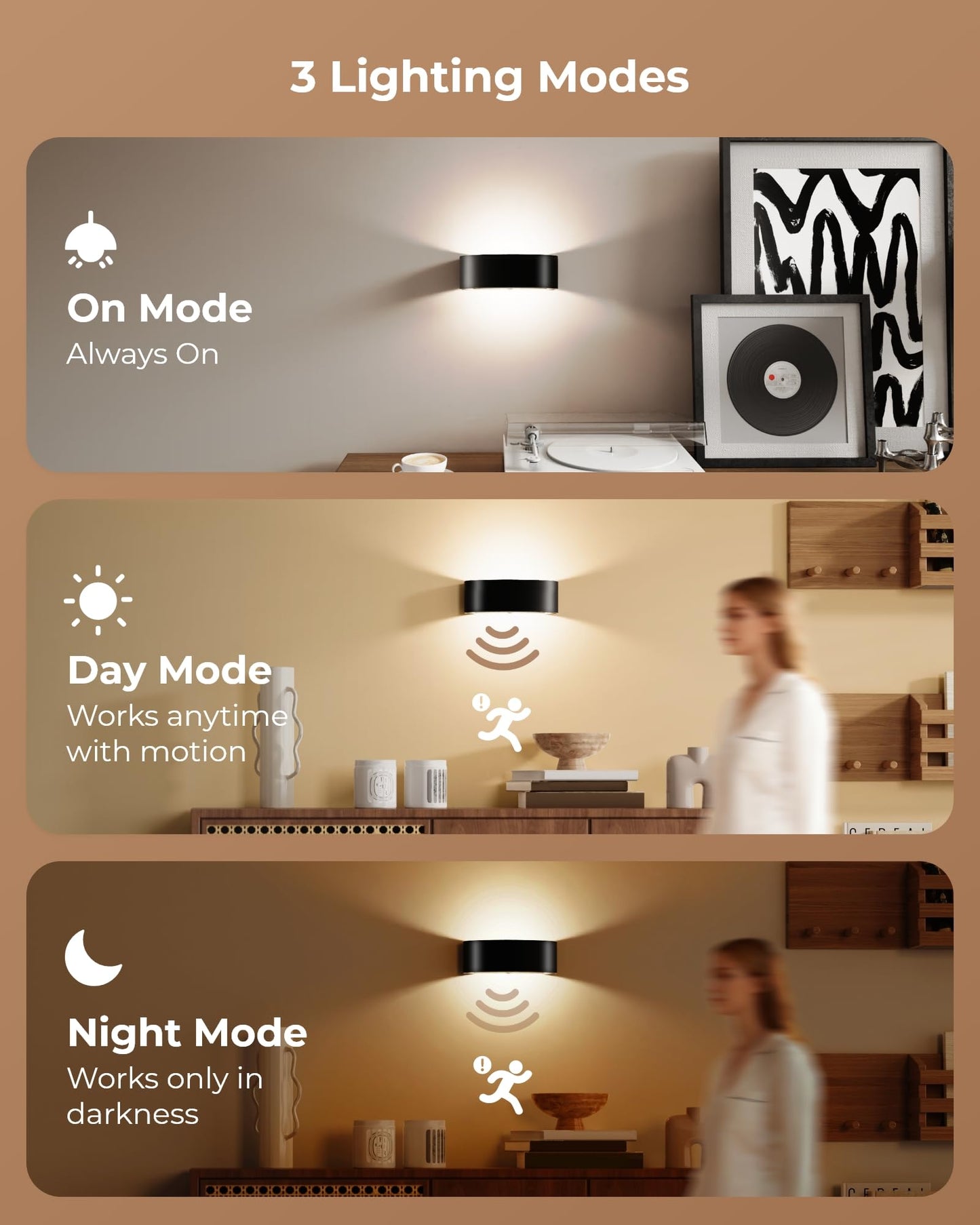 Motion Sensor Wall Light, 5000mAh Rechargeable Battery Operated Motion Sensor Light Indoor with Remote, 15 RGB and 3 Colors Dimmable, Wireless Wall