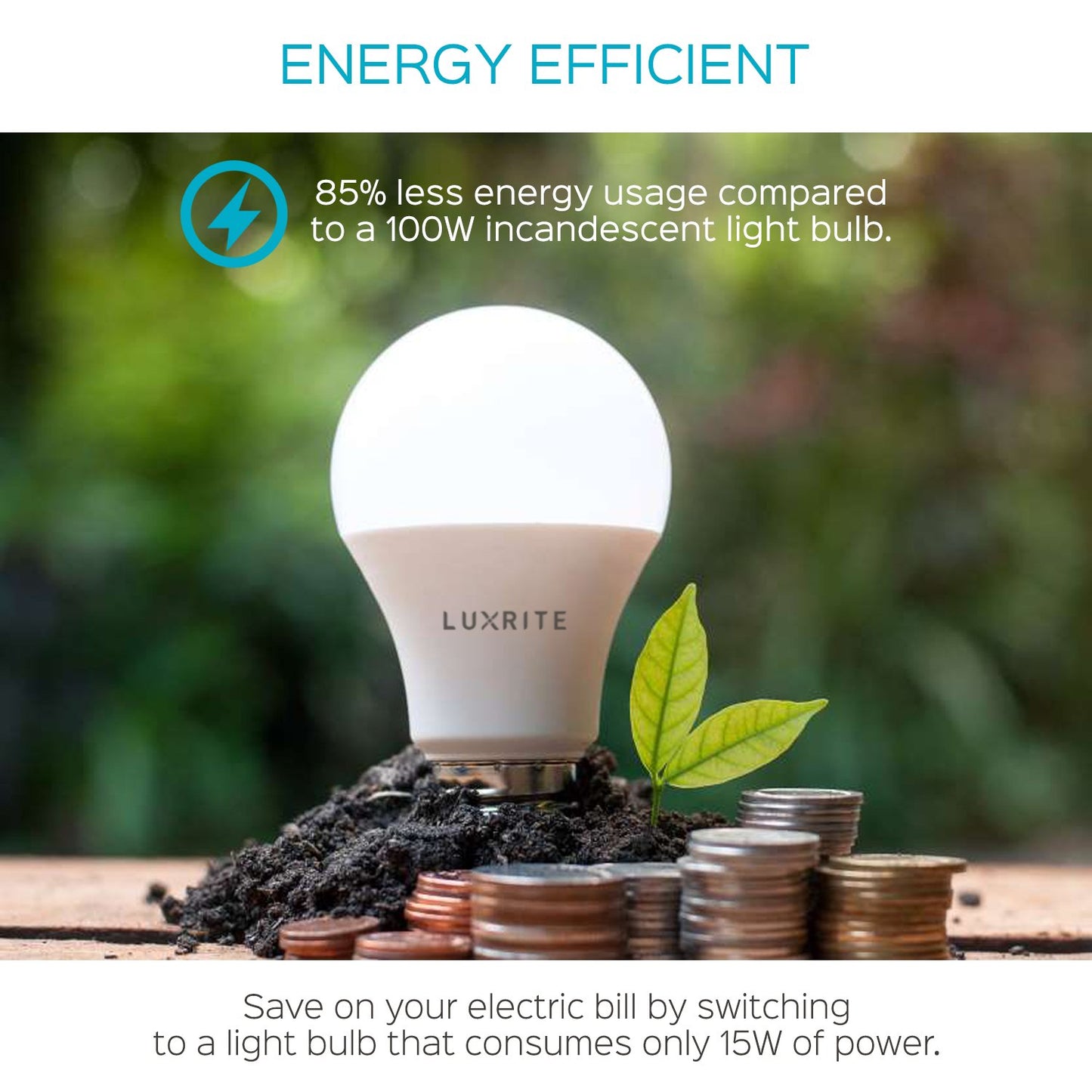 LUXRITE A19 LED Light Bulb 100W Equivalent, 5000K Bright White Non-Dimmable, 1600 Lumens, Standard LED Bulb 15W, E26 Medium Base, UL Listed, Perfect
