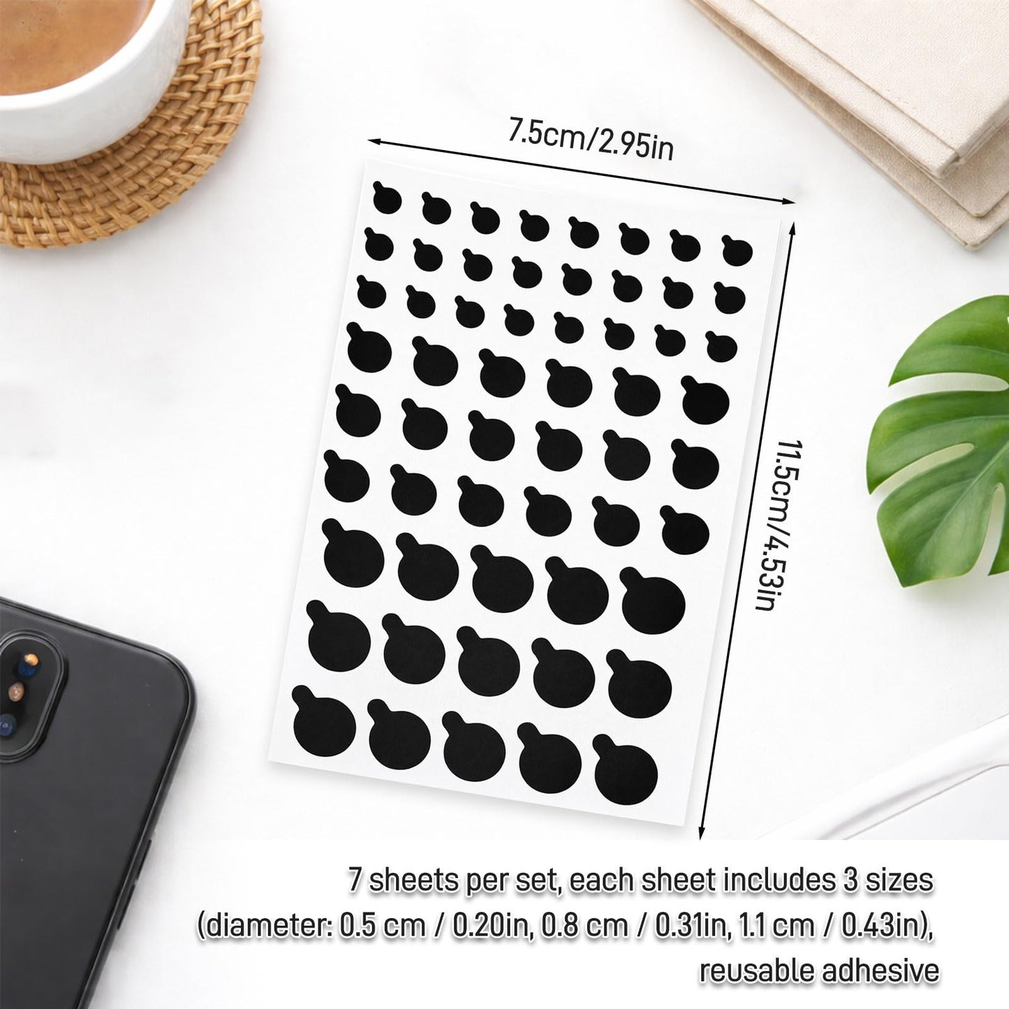 Mnvhoky Solid Color Webcam Privacy Stickers, Anti-Peeping Camera Cover Tabs, Reusable Low-Tack Vinyl Covers, Multi-Size Black Sheets (7 Pack, Matte