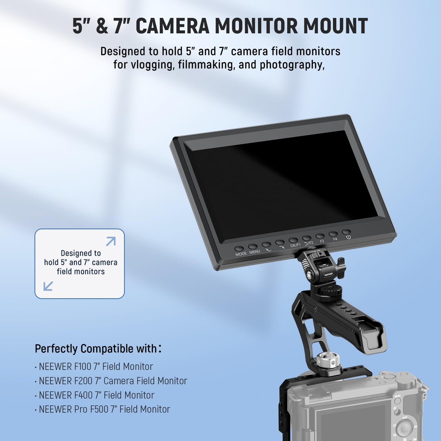 NEEWER Field Monitor Mount Monitor Holder with 1/4" Screw, 360° Swivel, 180° Tilt, Anti Twist Screw Compatible with Atomos Ninja 5" & 7" Camera