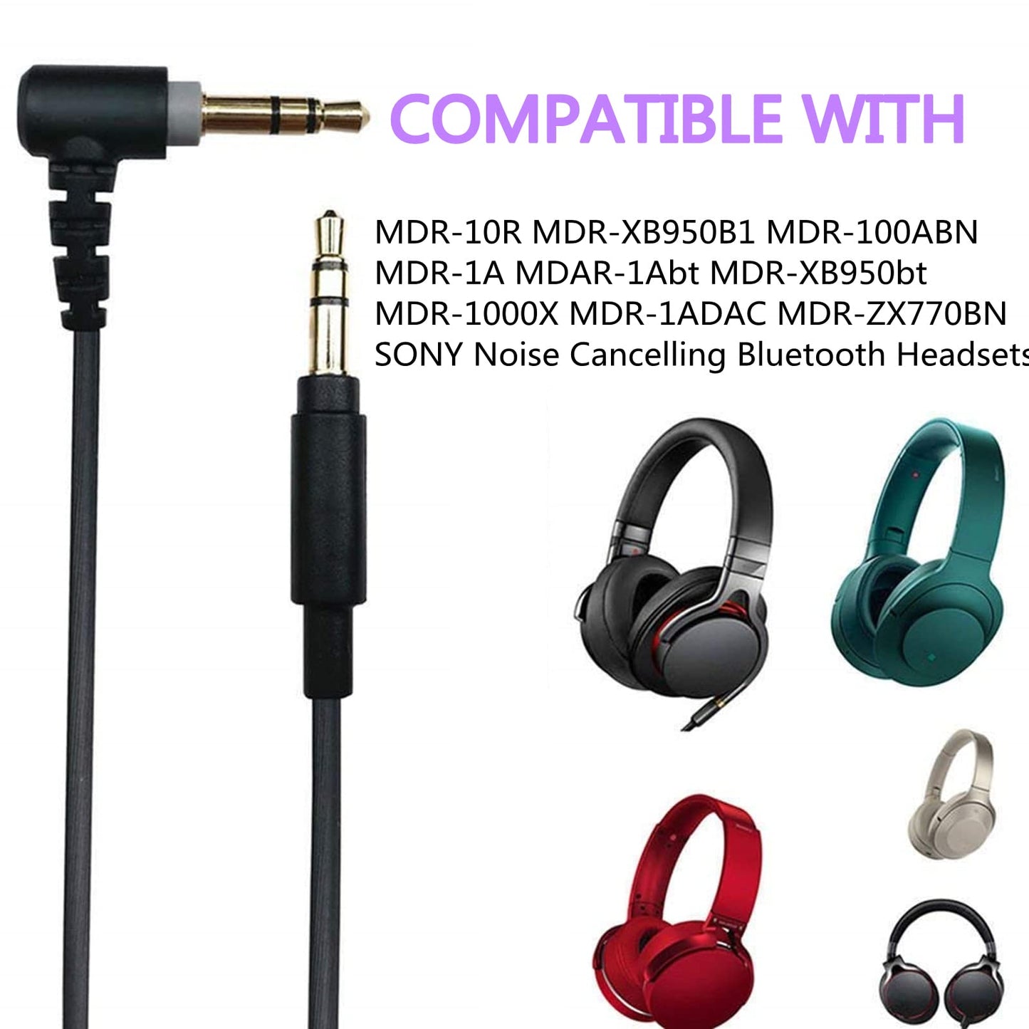 New Replacement Audio WH-1000X Headphone Cable Cord Compatible for Sony MDR-XB950BT MDR-1000X WH-1000XM2 WH-1000xm3 WH-CH700N MDR-100ABN MDR-1A…