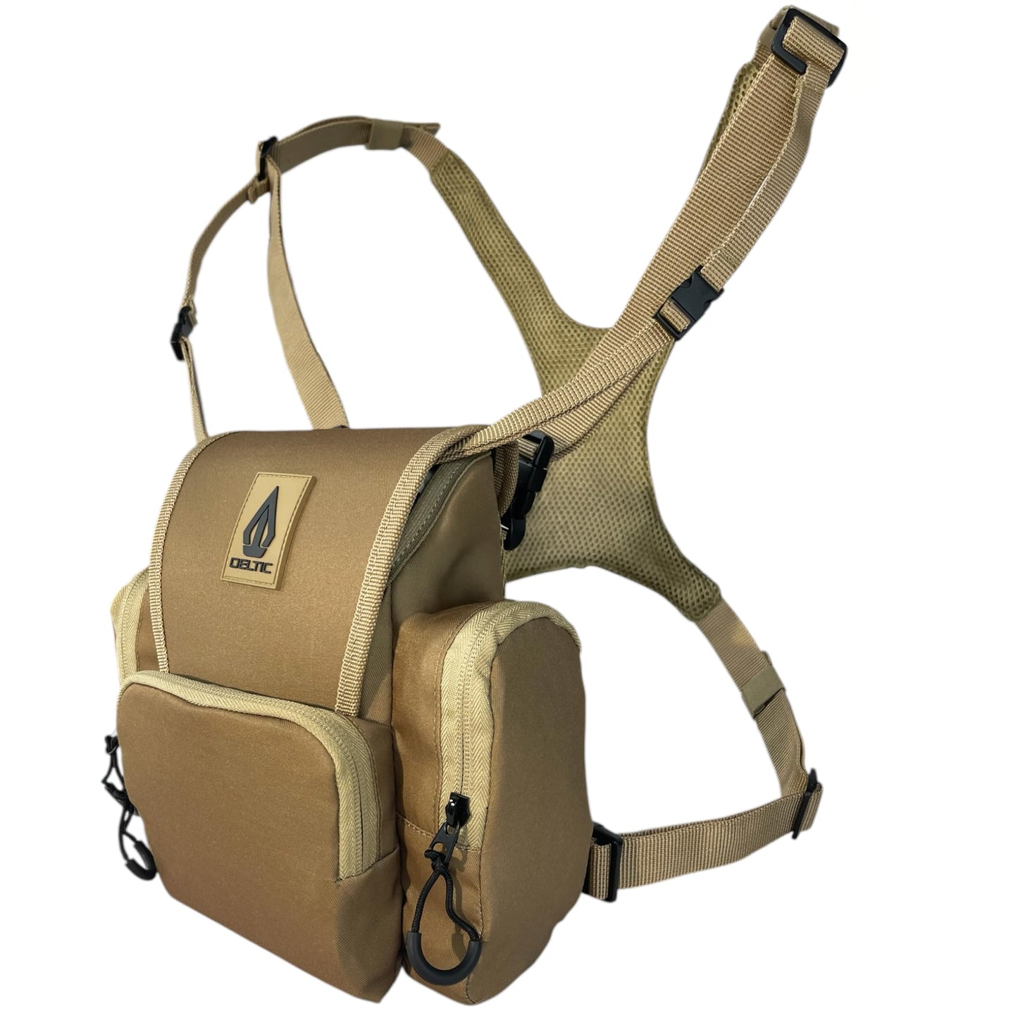 Deltic Tracker XL Bino Harness, Chest Pack with Magnetic Main Pocket, 4 Storage Pockets, Adjustable Straps, Tan