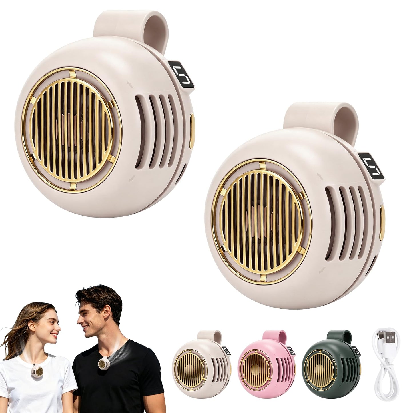 Clip On Fan for Shirt,2Pcs Portable Mini Bladeless Fan Clip On,2026 New 1000mAh Small Whirlwind Clip Fan with 5-Speed,Digital Display,USB