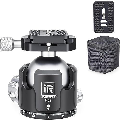 Low Profile Tripod Ball Head-INNOREL N52,Panoramic CNC Metal Camera Tripod Ball Head with Two 1/4" Screw Arca Swiss Quick Release Plates