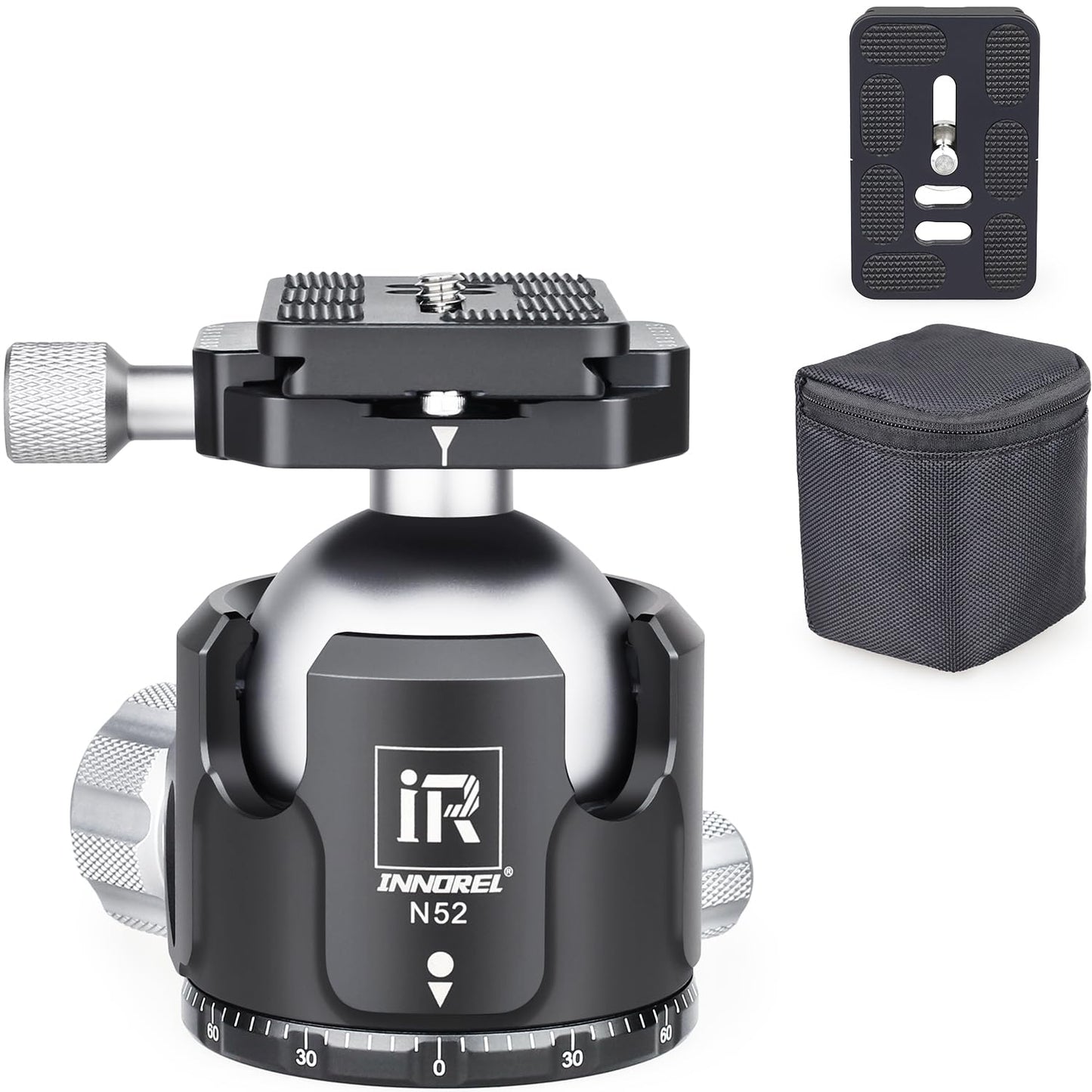 Low Profile Tripod Ball Head-INNOREL N52,Panoramic CNC Metal Camera Tripod Ball Head with Two 1/4" Screw Arca Swiss Quick Release Plates