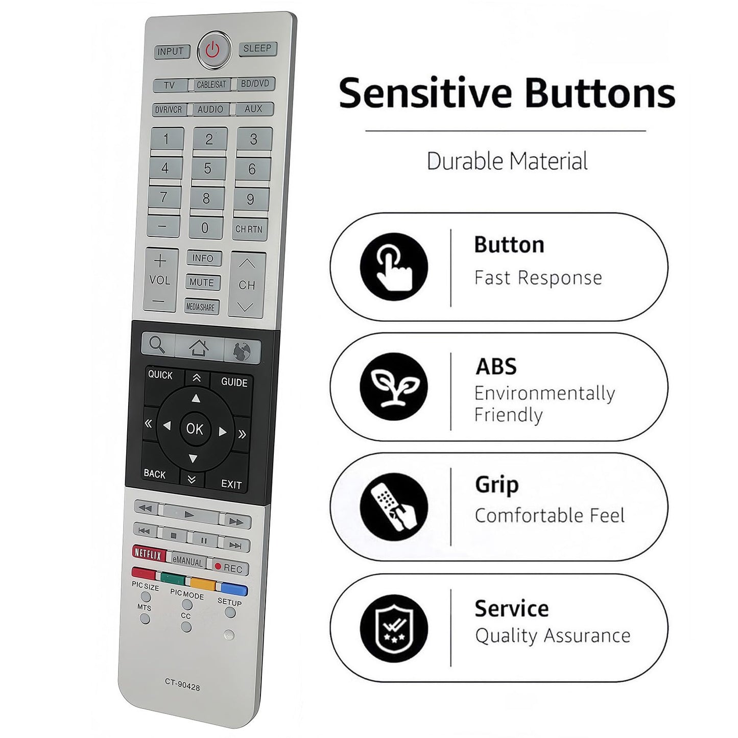 Replacement Remote Control CT-90428 Compatible for 32L4300U 39L4300U 50L4300U 50L7300U 58L7300U 65L7300UM 65L7300U Toshiba LED LCD TV