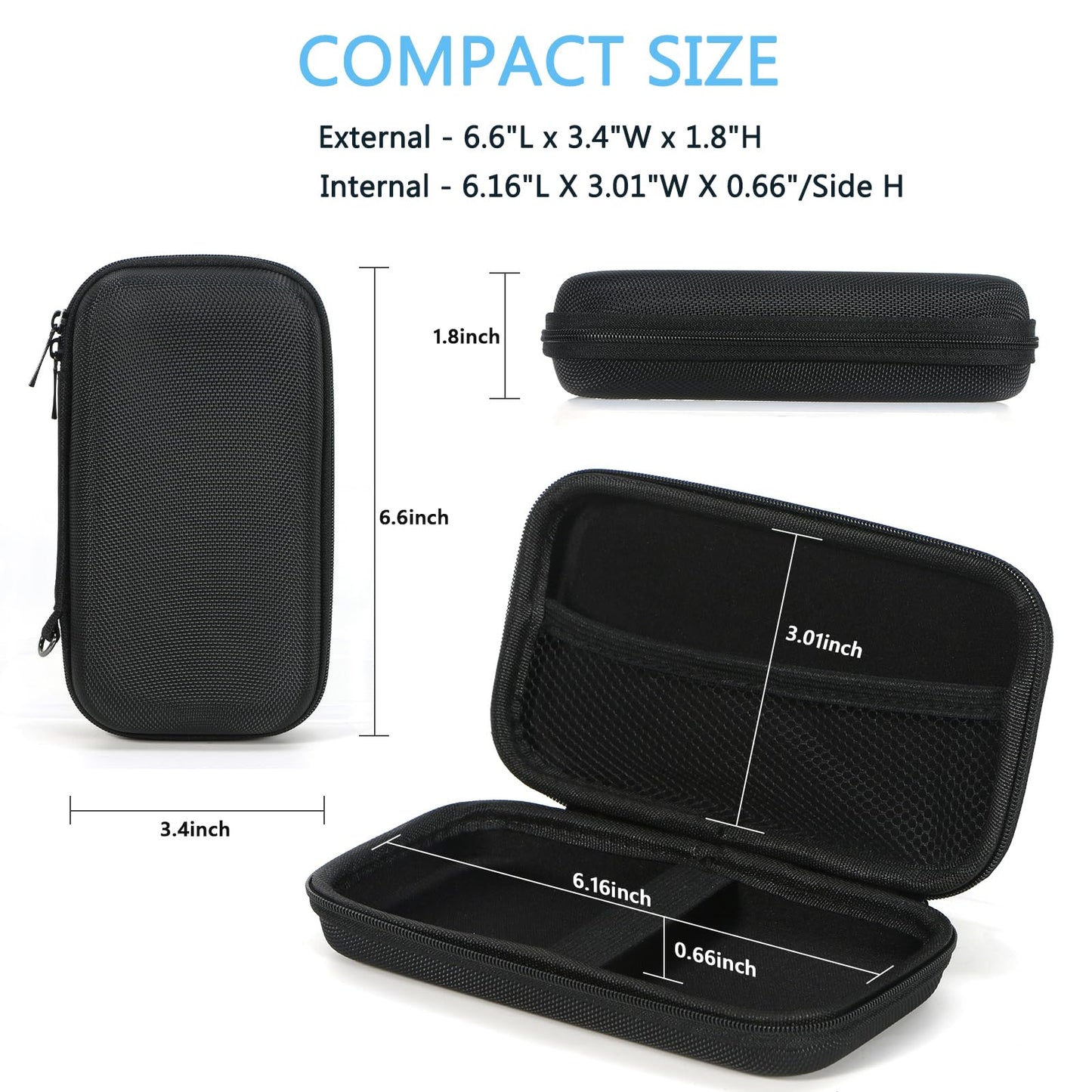 GLCON Portable Protection Hard EVA Case for External Battery,Cell Phone,GPS,Hard Drive,USB Charging Cable,Carrying Bag Mesh Inner Pocket,Zipper