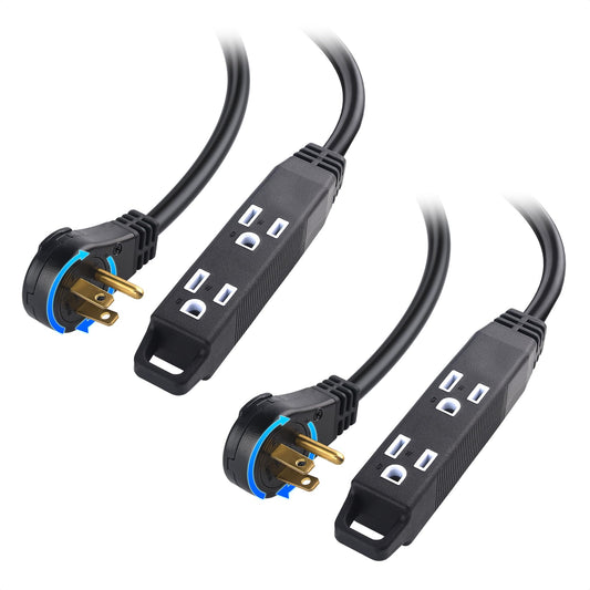 [ETL Listed] Cable Matters 2-Pack 3-Outlet Short Power Strip Extension Cord with 3 Prong Outlets and 360-Degree Rotating Plug in Black - 1ft