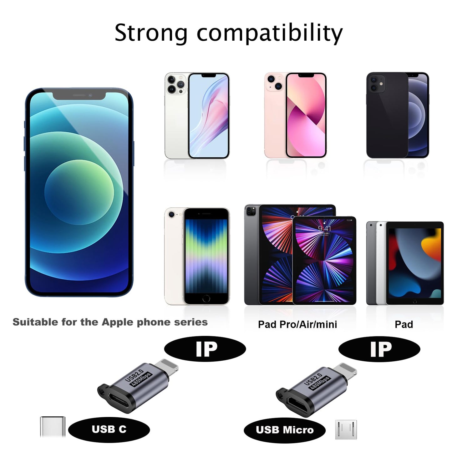 Liaoan USB C to Micro Adapter, IP to USB C, and Type-C to USB A Adapter, (9 Pieces)，Supports Fast Charging up and Supports a Data Transfer 。