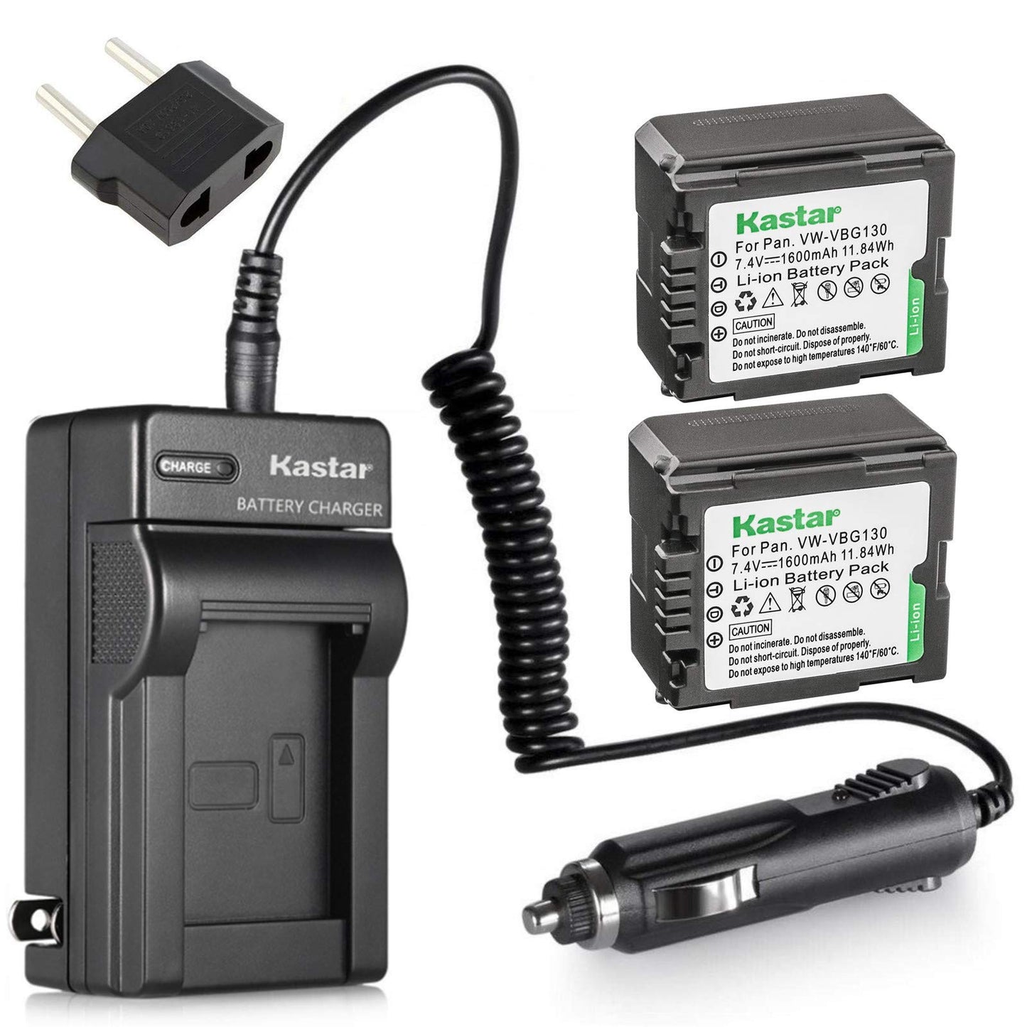 Kastar Battery 2X + Charger Replacement for Panasonic VW-VBG130 Lumix DMC-L10 HDC-HS250 HDC-HS300 HDC-HS700 HDC-SD10 HDC-SD600 HDC-SD700 HDC-SDT750