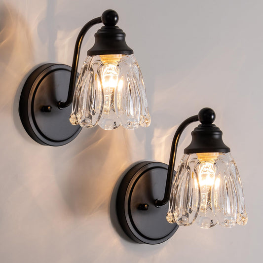 KSRYSZCQ Vintage Black Wall Sconce Set ot Two,Hardwired Matte Black Bathroom sconces Wall Lighting with Glass lampshape,E12 sconces Wall Decor Set