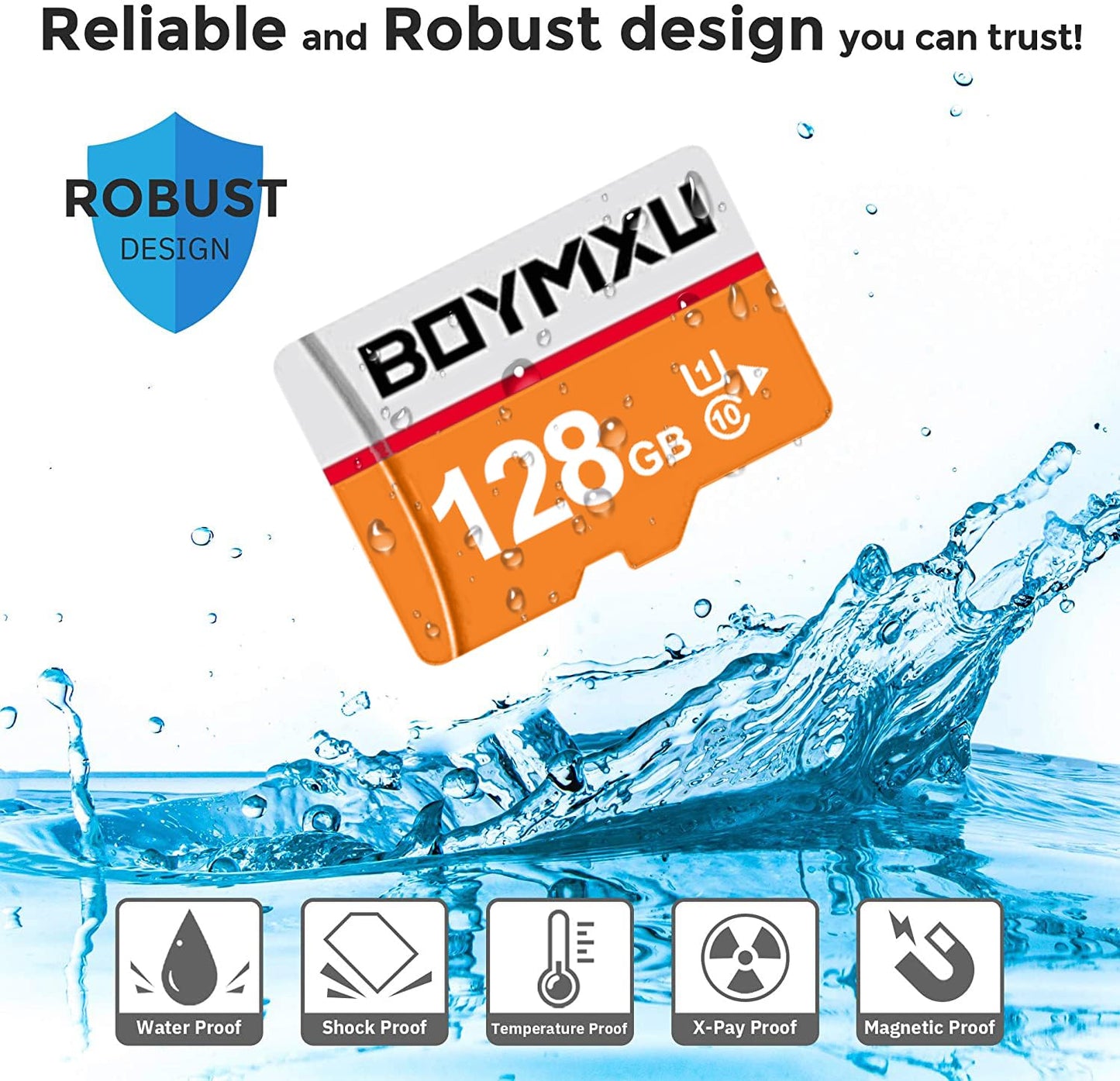 128GB BOYMXU TF Card with Adapter,High Speed Memory Card Class 10 TF Card Memory Card for Phone Camera Computer-Orange