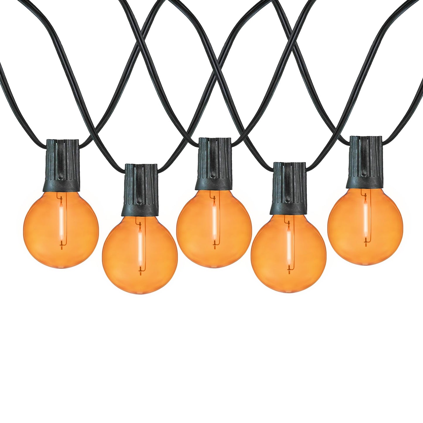 Novelty Lights G40 Filament LED String Light, Translucent Orange Bulbs, 25 Globe Lights with 12" Spacing on Green Wire, Indoor/Outdoor Festive Patio