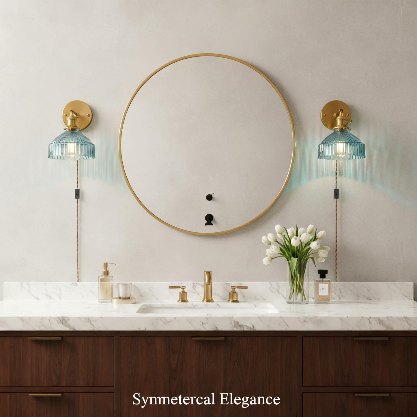 YJQHXY Plug in Modern Minimalist Handcrafted Glass Wall Sconce with Adjustable Brass Socket Adjustable Wall Lamp with Cable 180 Degree Up and Down
