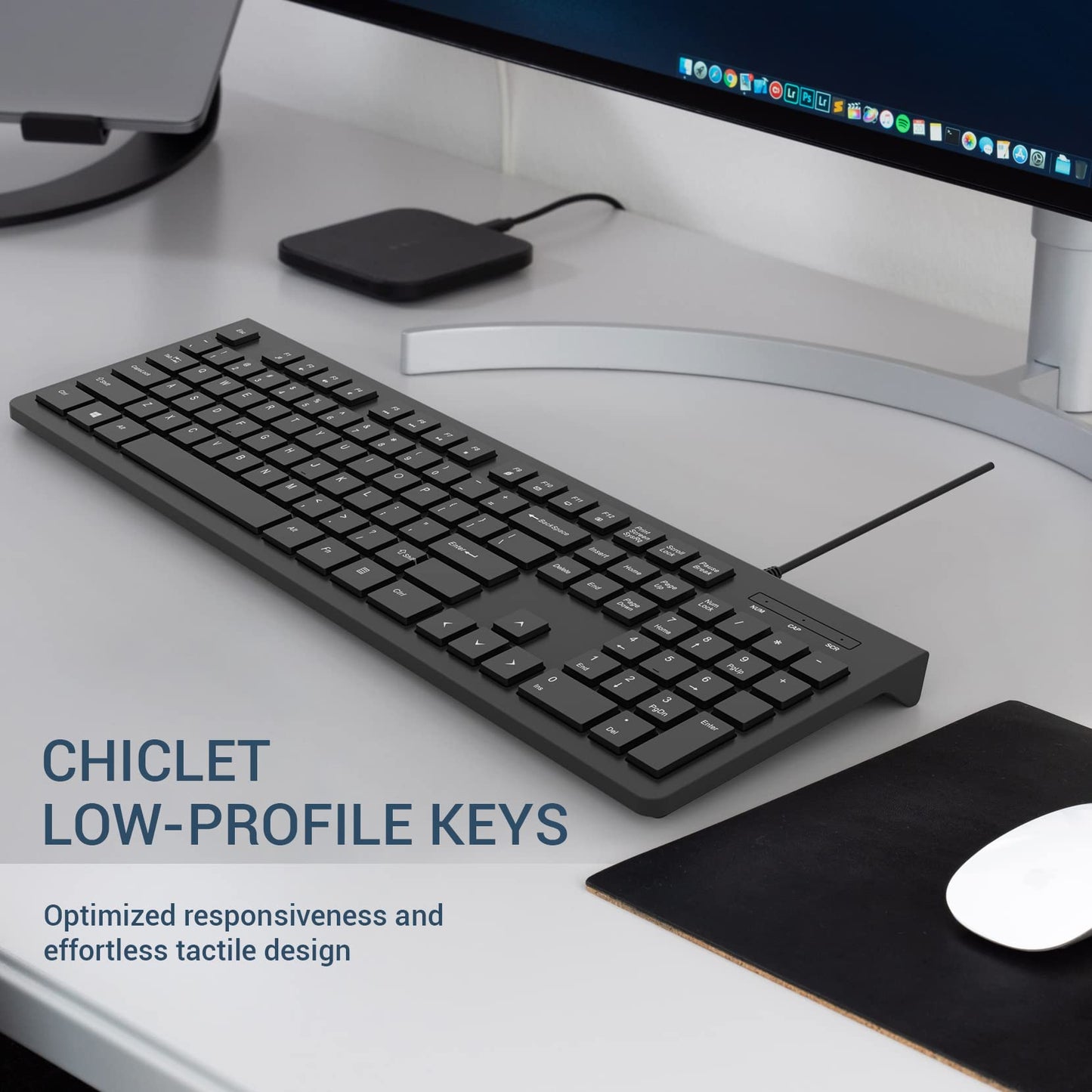 Wired Keyboard, Ultra-Thin USB Wired Computer Keyboard, Low-Profile Keys, Spill-Resistant, Multimedia Keys, Compatible with Windows, Mac, Chrome