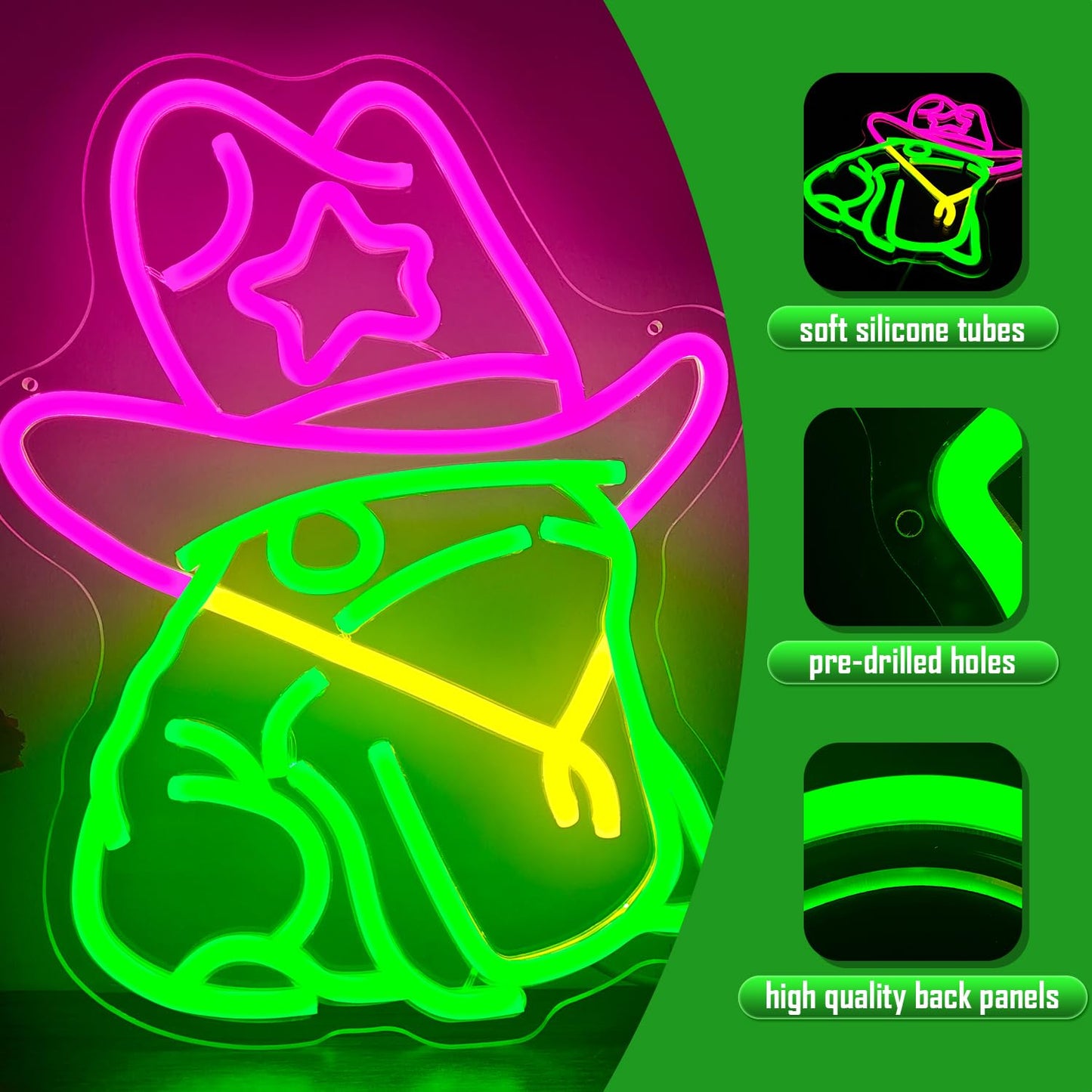 Cowboy Frog Neon Sign for Wall Decor Dimmable Frog Cowboy Hat Neon Led Sign for Man Cave Cute Led Signs Neon Light Signs for Bedroom Pub Store Light