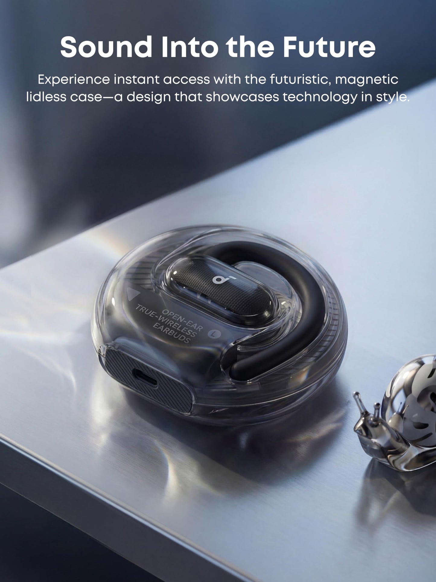 Soundcore V40i by Anker, Open-Ear Headphones, Clear Design, Lidless Case, 4 Adjustable Positions for Every Ear Size, Richer Bass, IP55, 21H Playtime