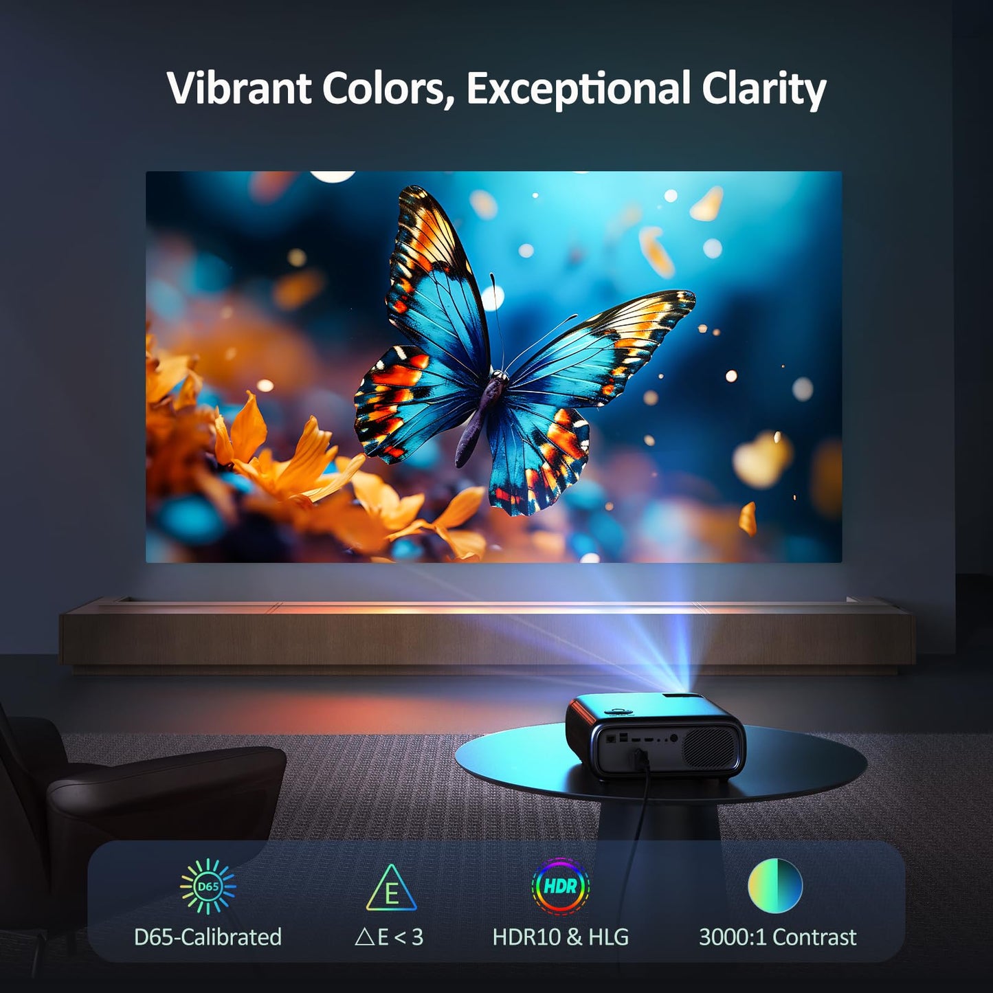 NexiGo PJ40 (Gen 3) Projector with WiFi and Bluetooth, D65 Calibrated, Native 1080P, 4K Supported, Projector for Outdoor Movies, 20W Speakers, Home