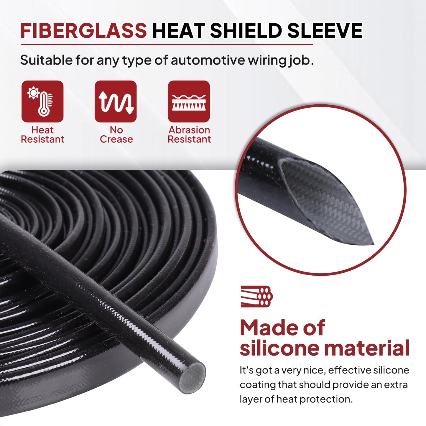 Silicone Fiberglass Sleeve Heat Shield Wire Protective High Temperature Electrical Insulation Self-extinguishing Black (3/16"- 9ft)