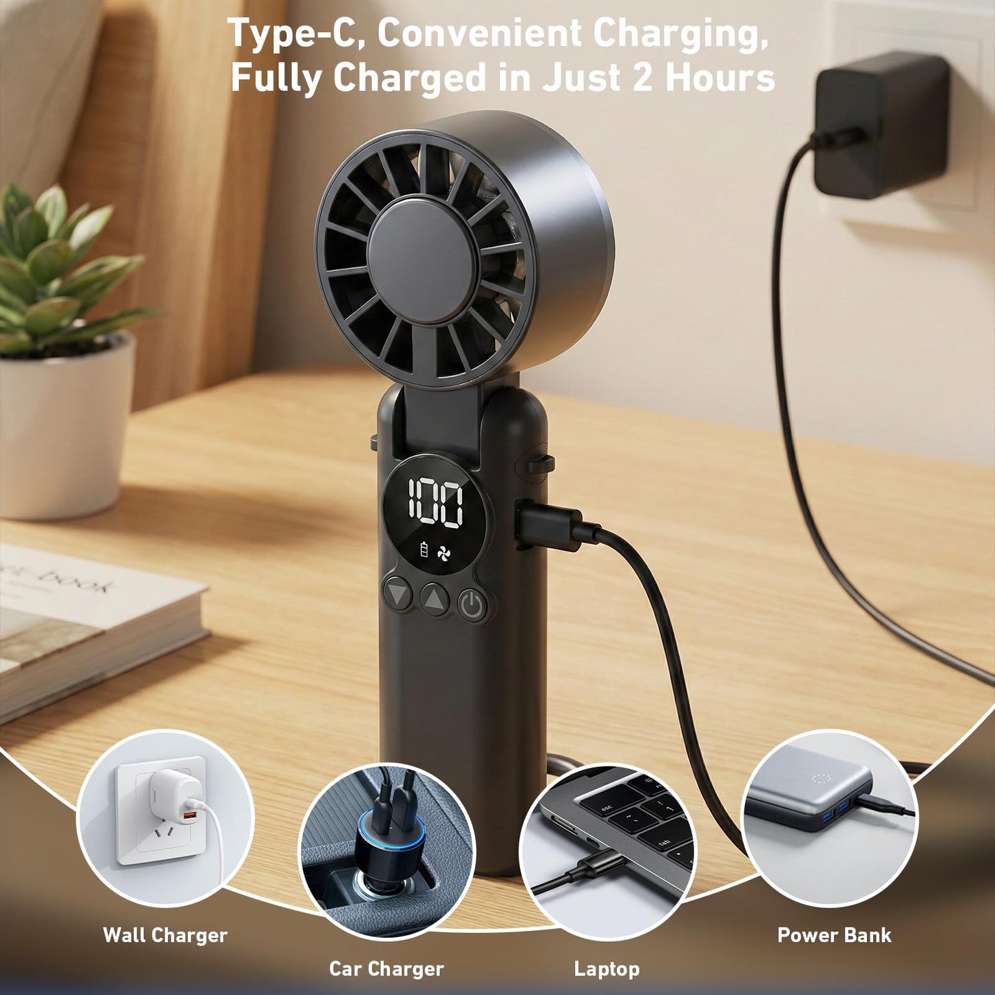 AILBTON Portable Handheld Fan, 5000mAh Rechargeable Mini Personal USB Fan with LED Display & Foldable Design, 199-Speed Powerful Battery Operated